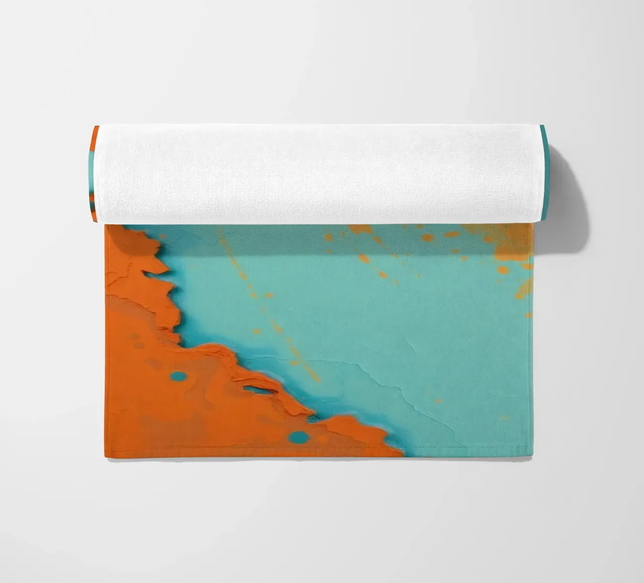 Abstract art painting with vibrant orange and turquoise beach towel by DesignDoodle
