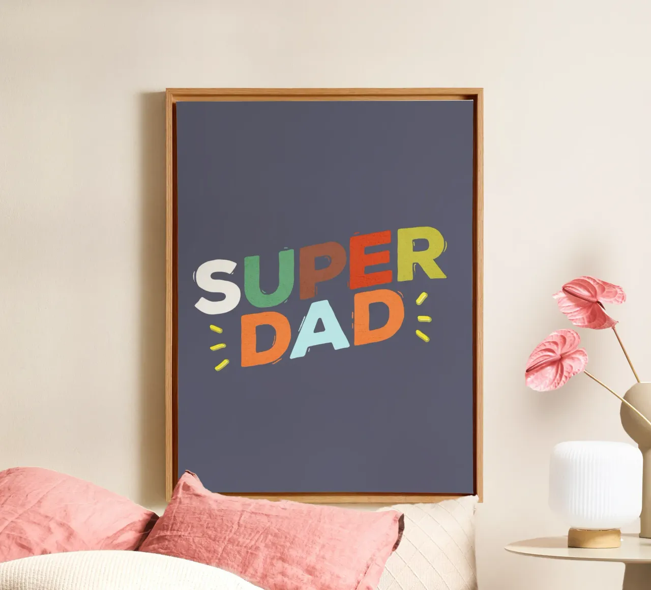 Bold Retro "SUPER DAD" Typography tela con Cornice a cassetta da showmemars