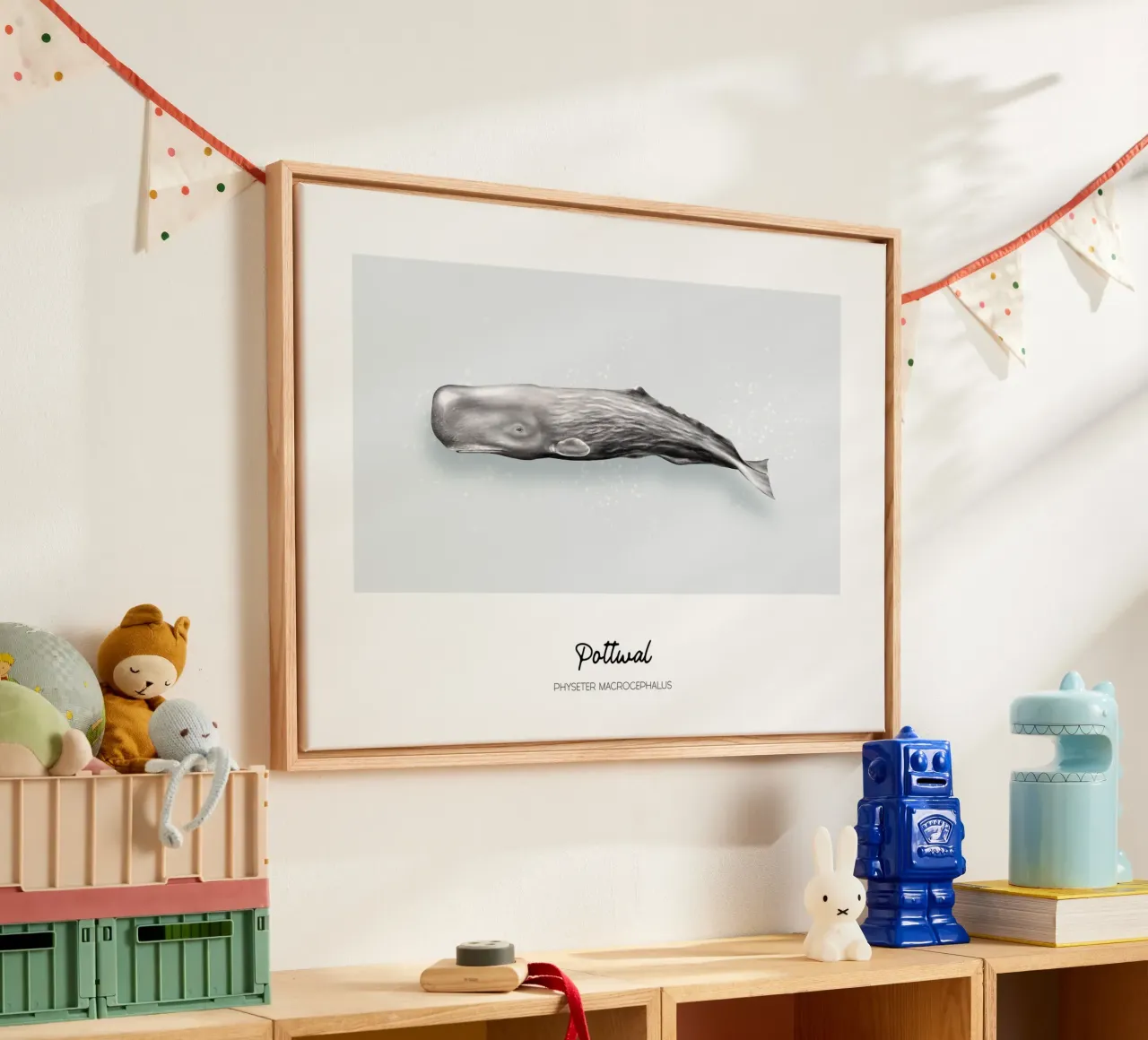 Capodoglio - Illustrazione di balene e delfini tela con Cornice a cassetta da Moonlit Illustrations