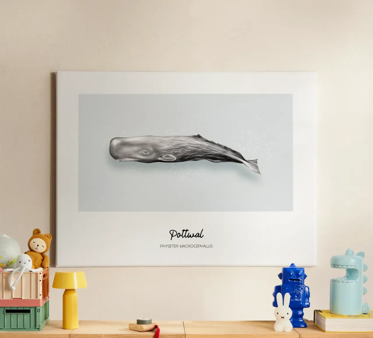 Capodoglio - Illustrazione di balene e delfini tela con Cornice a cassetta da Moonlit Illustrations
