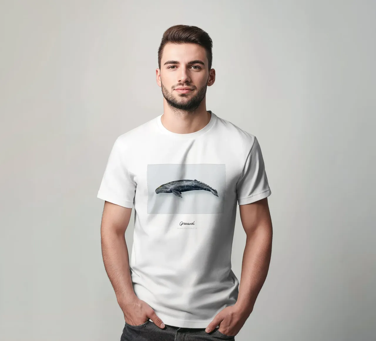 Grauwal - Illustrazione di Wale e Delfine t-shirt da Moonlit Illustrations