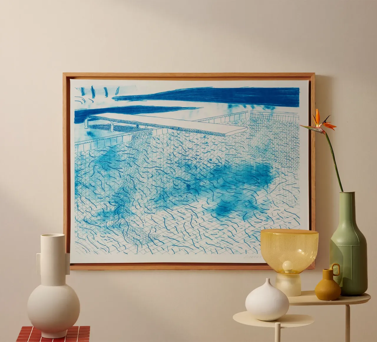 Litografia di acqua fatta di linee, 1978 tela con Cornice a cassetta da khanrosie
