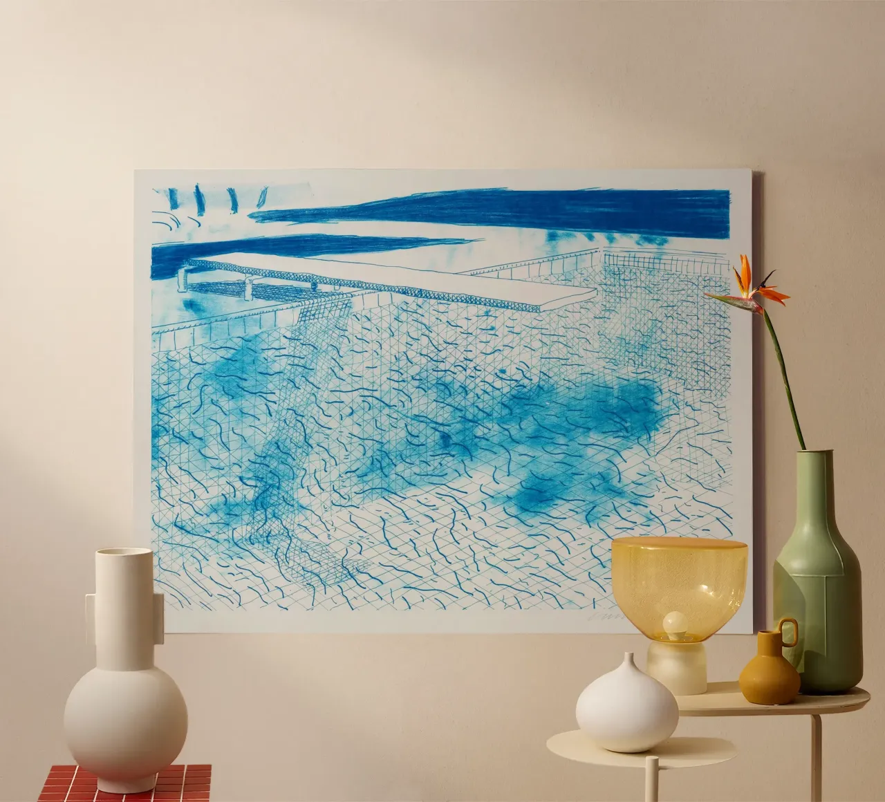 Litografia di acqua fatta di linee, 1978 tela con Cornice a cassetta da khanrosie