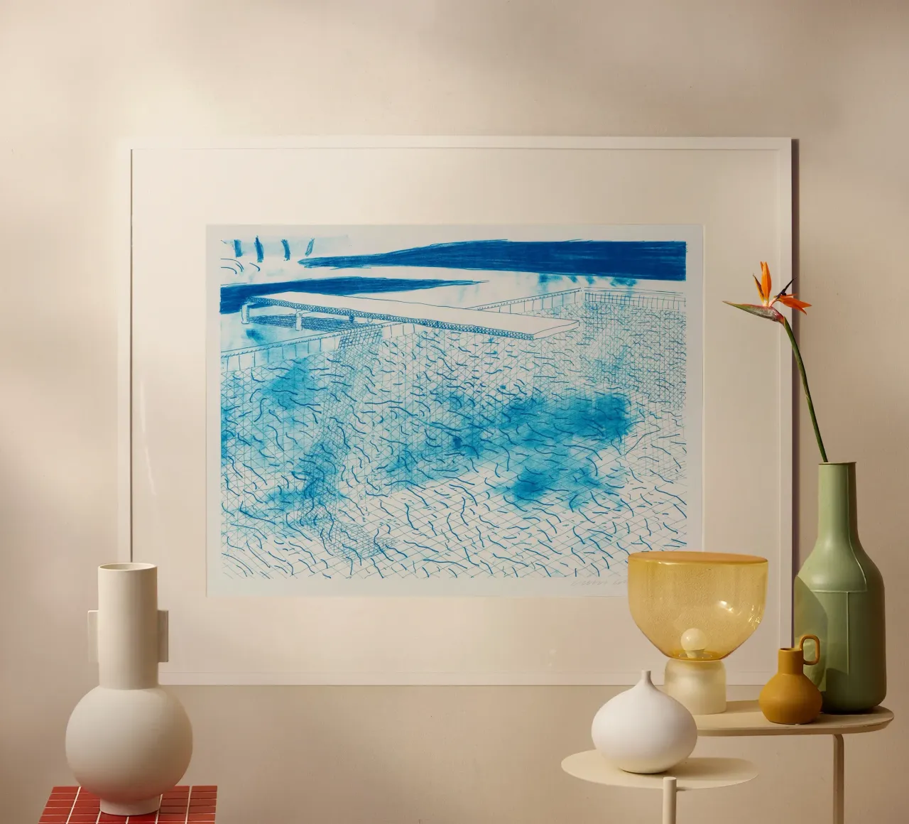Litografia di acqua fatta di linee, 1978 poster con telaio in plastica da khanrosie