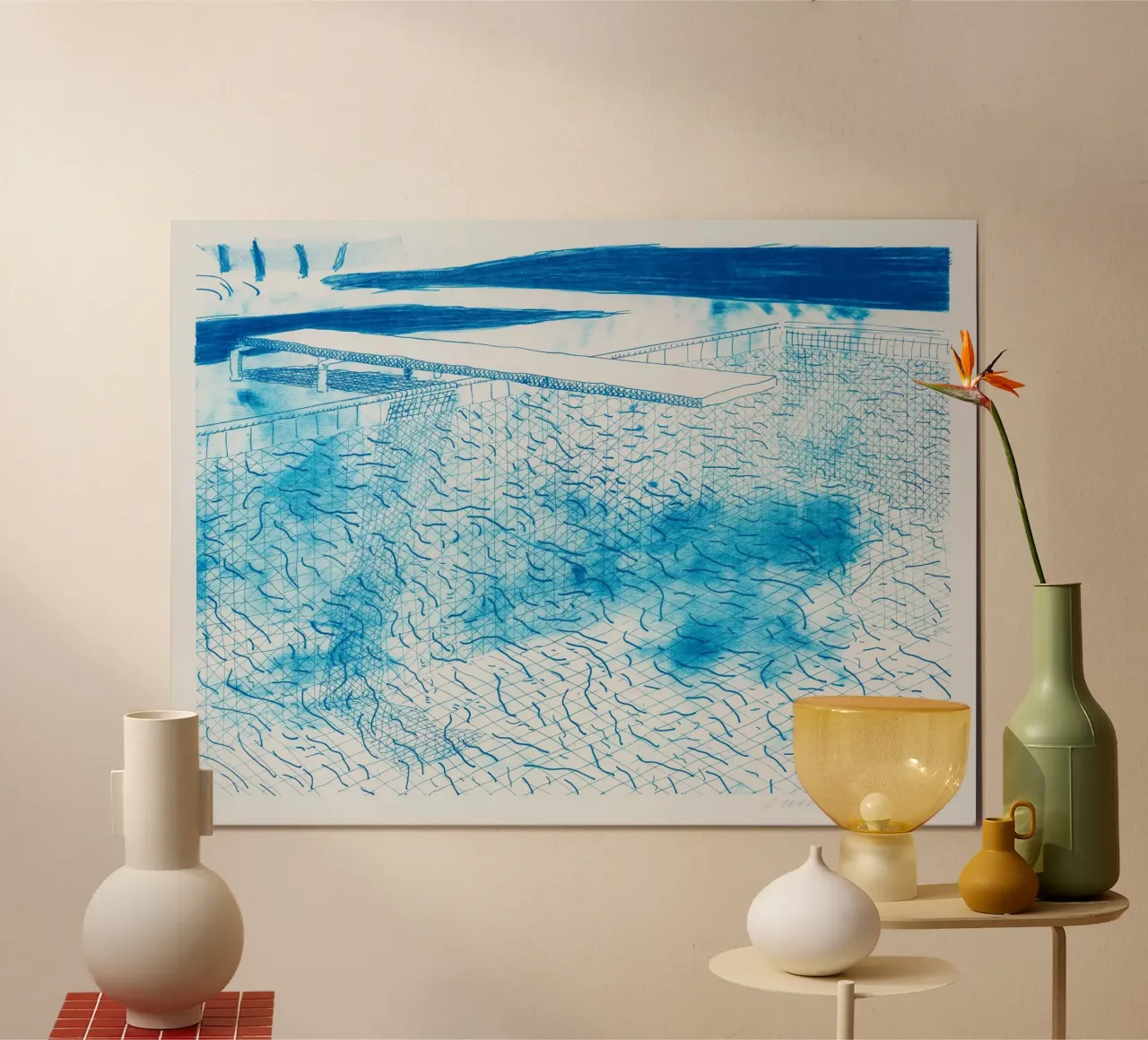 Litografia di acqua fatta di linee, 1978 poster con telaio in plastica da khanrosie