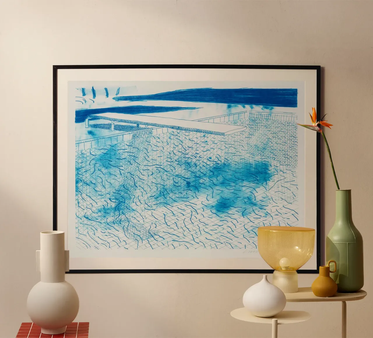 Litografia di acqua fatta di linee, 1978 poster con telaio in plastica da khanrosie