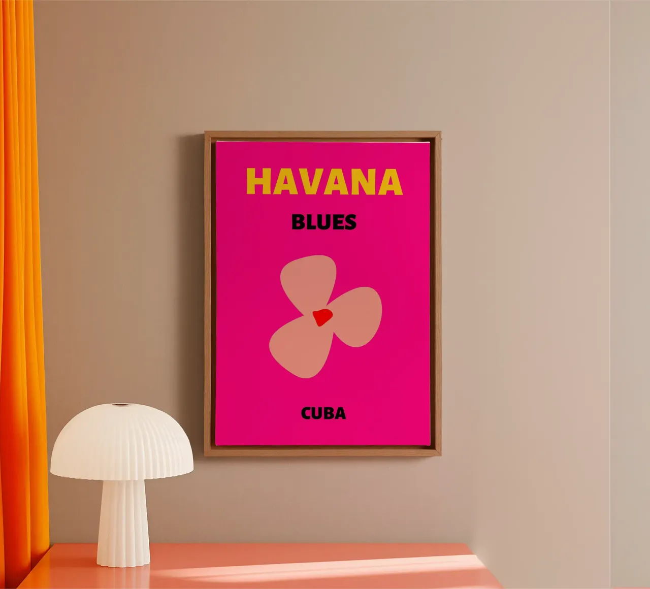 Havana Blues Flower von C.D. Cuba - Pop Art Karibik Vibes Leinwand mit Schattenfugenrahmen von NorwesClub