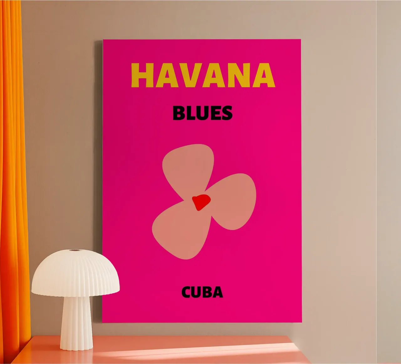 Havana Blues Flower von C.D. Cuba - Pop Art Karibik Vibes Leinwand mit Schattenfugenrahmen von NorwesClub