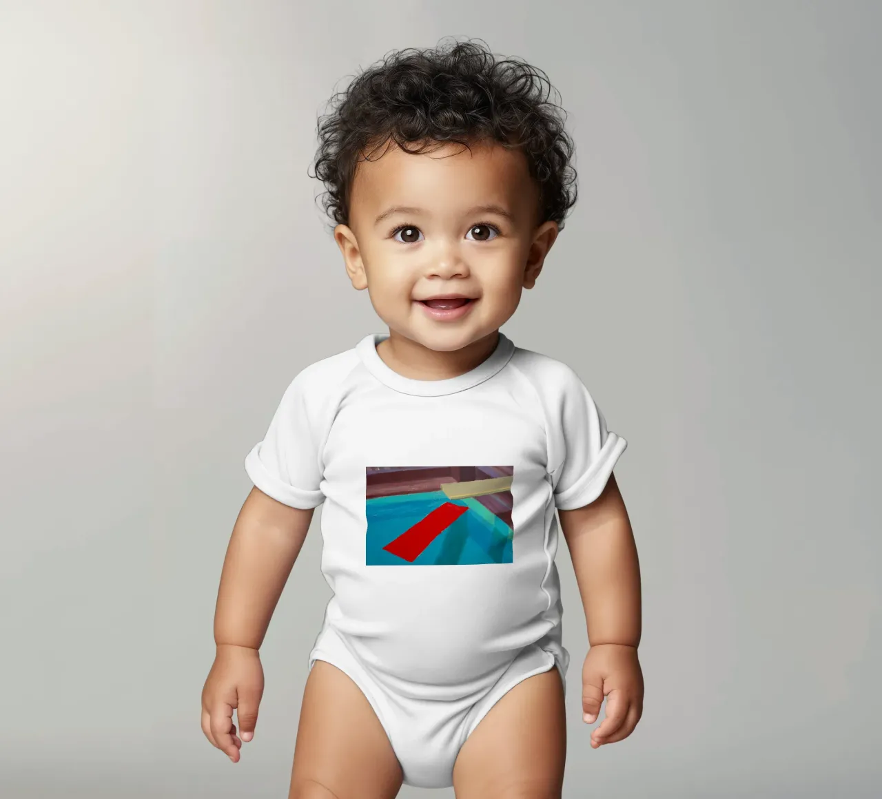Pastic Sheet Floating in a Pool, 1977 short-sleeve baby romper by khanrosie