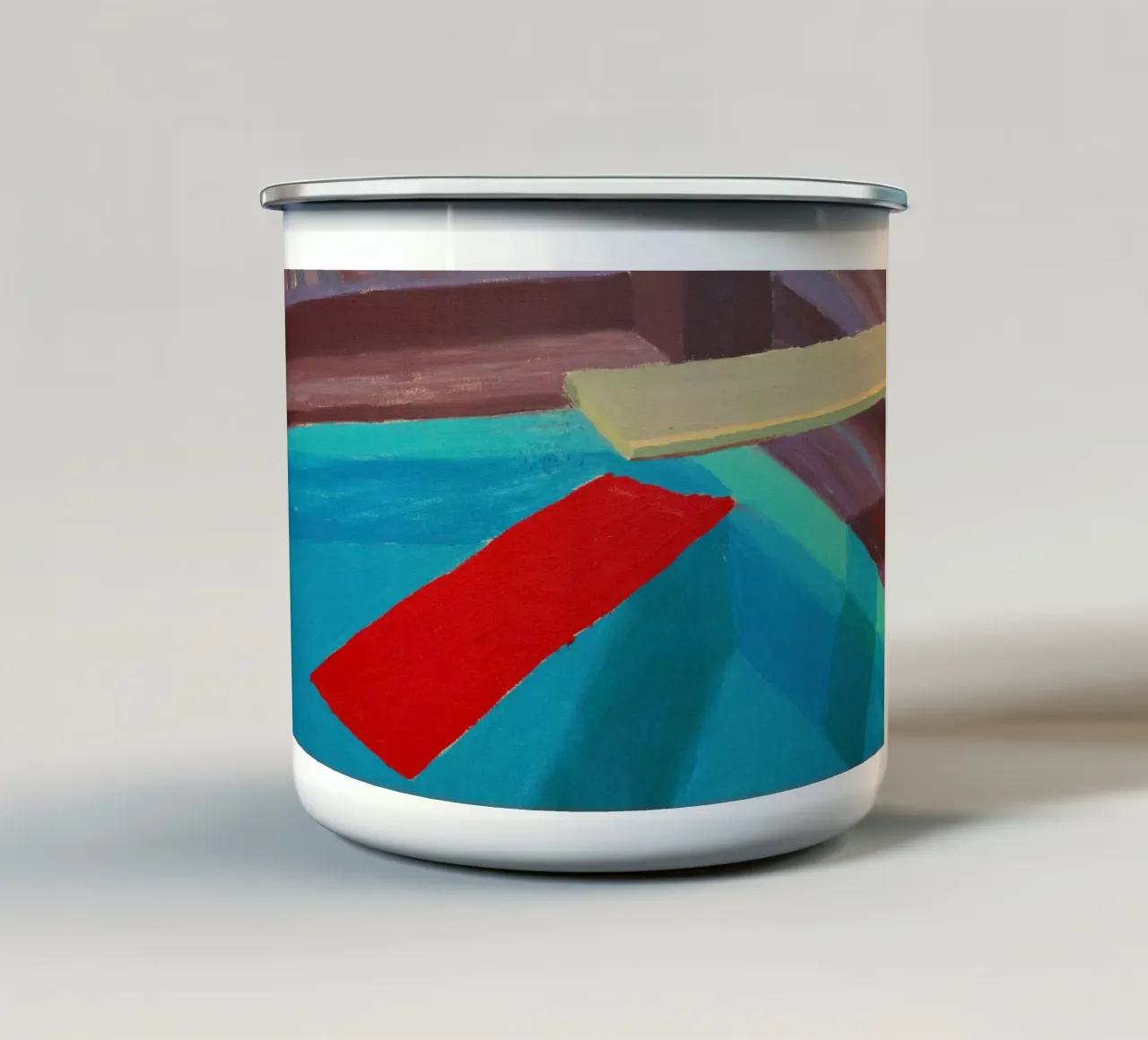 Pastic Sheet Floating in a Pool, 1977 enamel mug by khanrosie