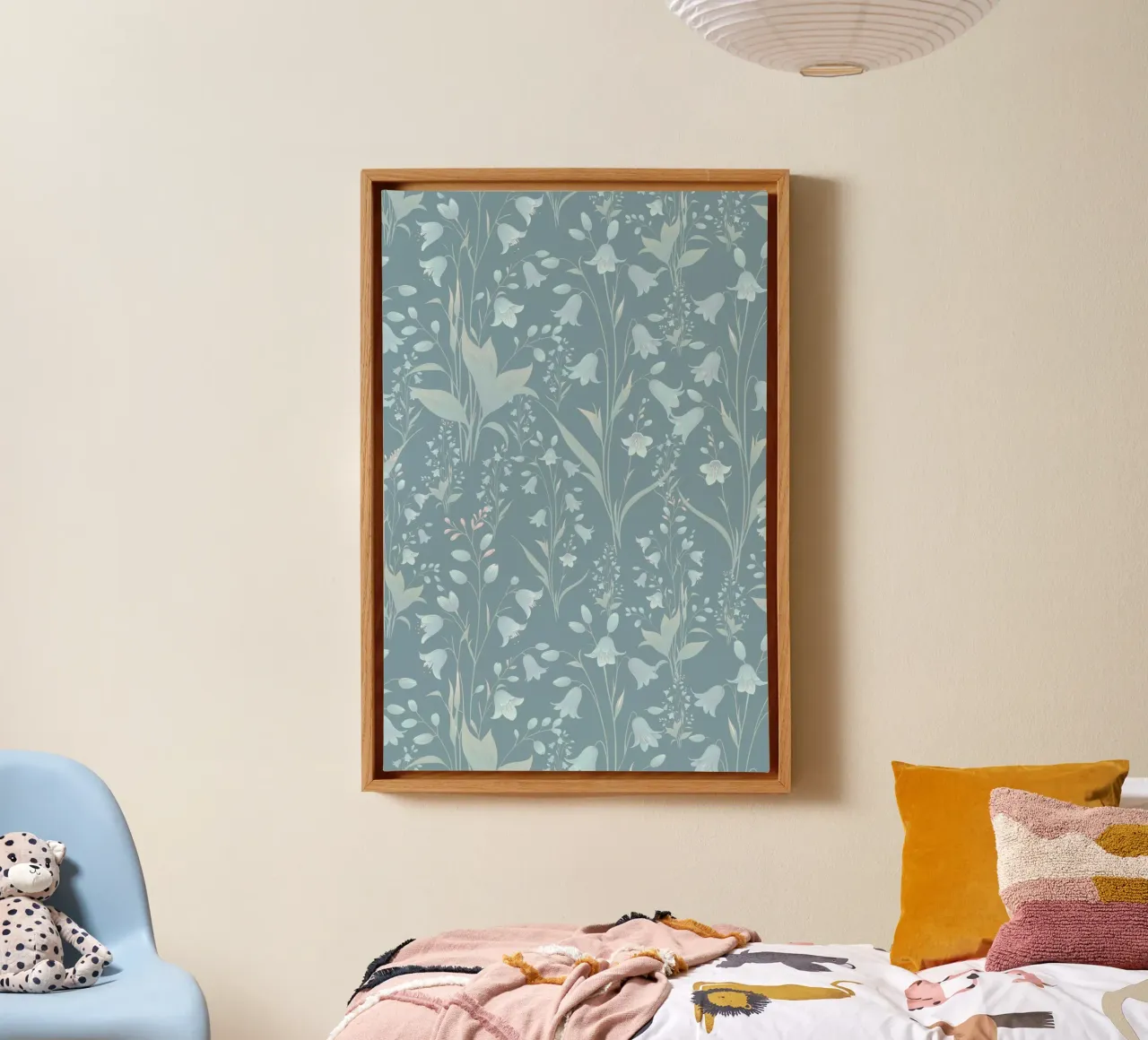 Blauwe Klokjes Blauw Grijs canvas met Baklijst van SilverPegasus