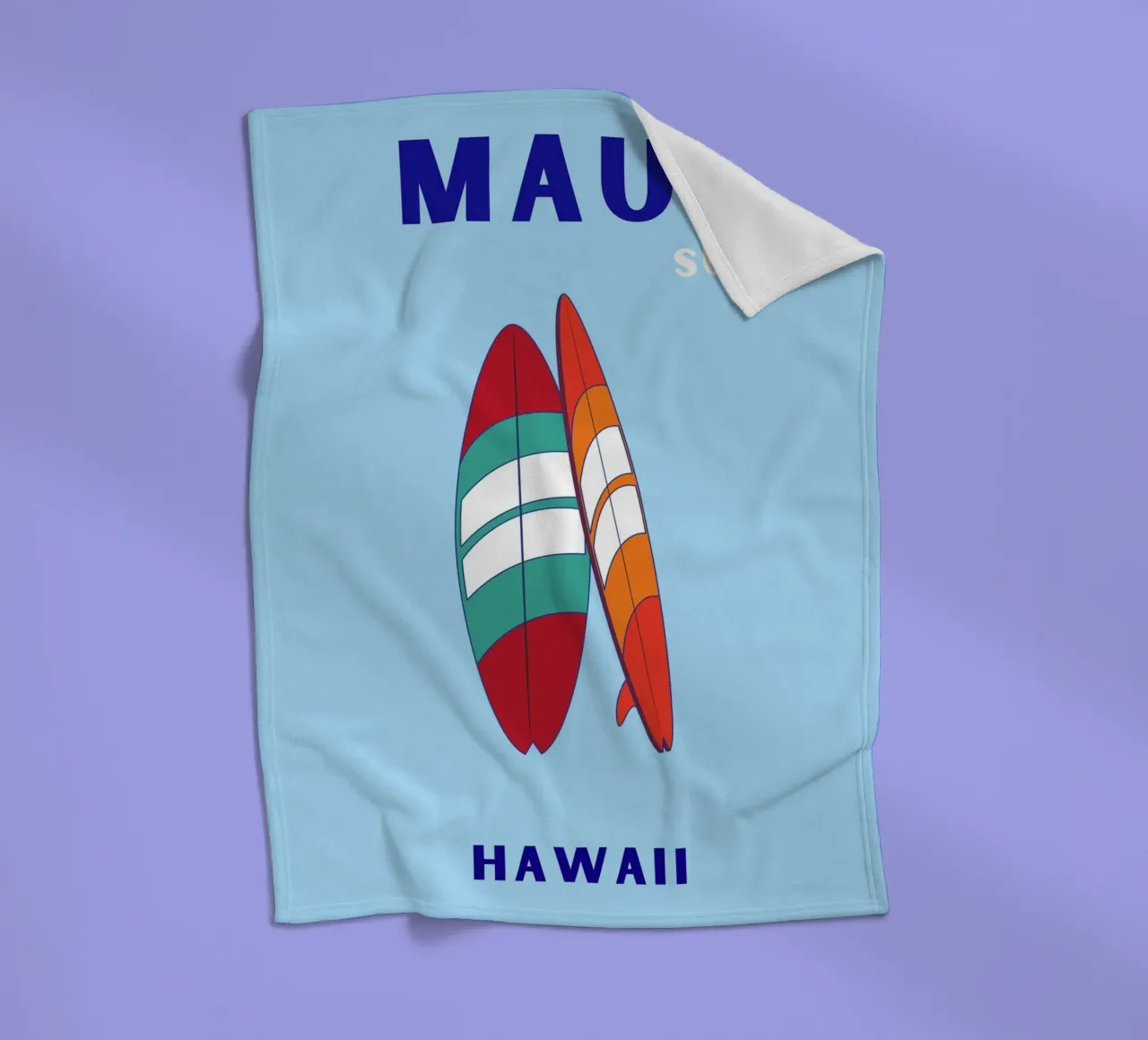 Maui Surf Art - Poster da spiaggia retrò e pop coperta in pile da NorwesClub