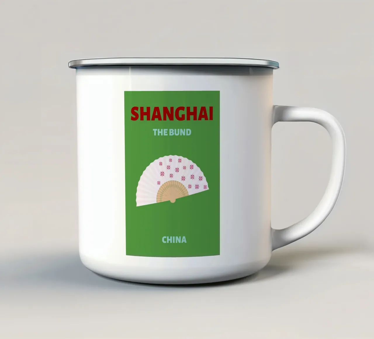 Shanghai Fan Art - Poster di viaggio in Cina tazza in smalto da NorwesClub