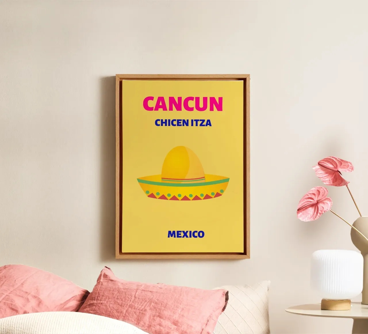 Cappello Cancun Fiesta - Poster di viaggio del Messico tela con Cornice a cassetta da NorwesClub
