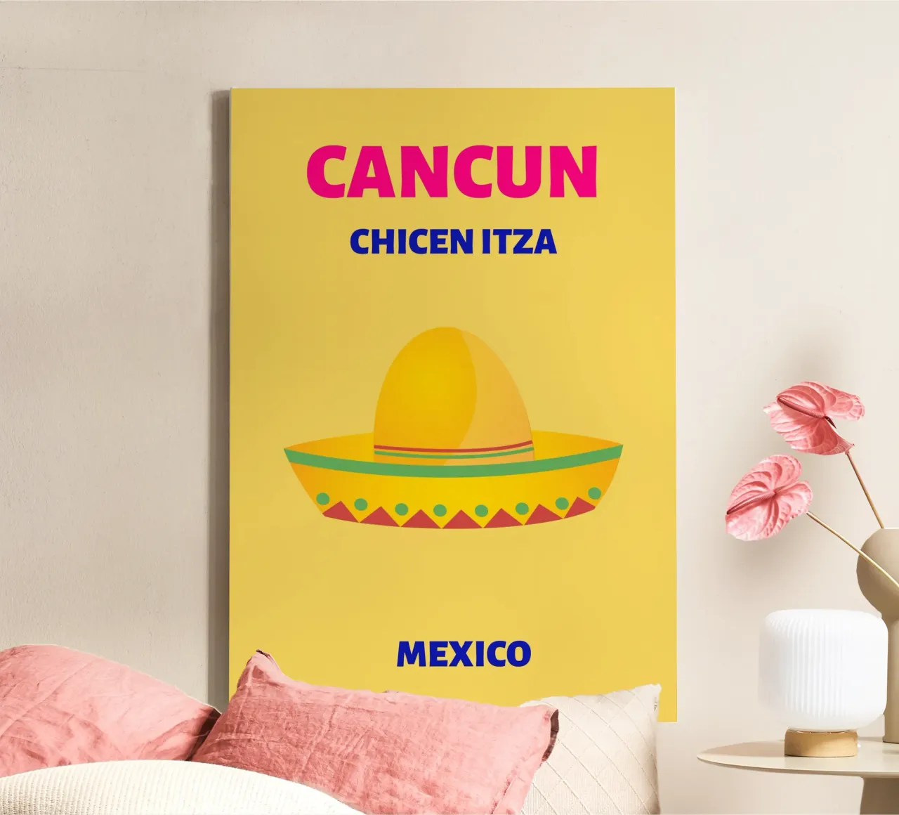 Cappello Cancun Fiesta - Poster di viaggio del Messico tela con Cornice a cassetta da NorwesClub