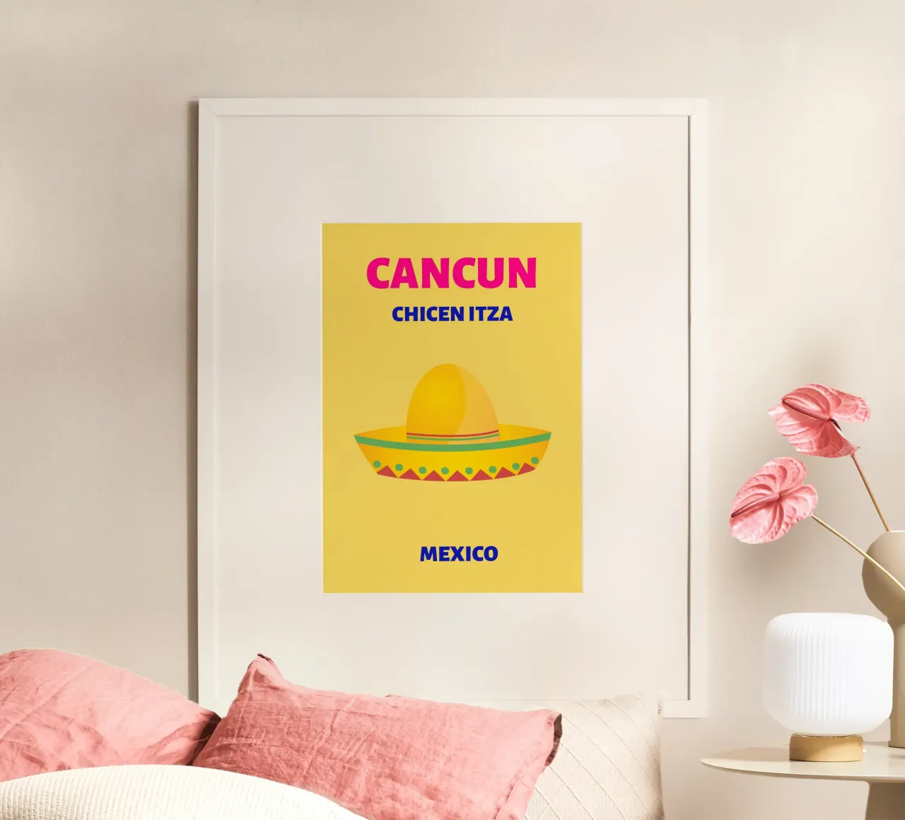 Cappello Cancun Fiesta - Poster di viaggio del Messico poster con telaio in legno da NorwesClub