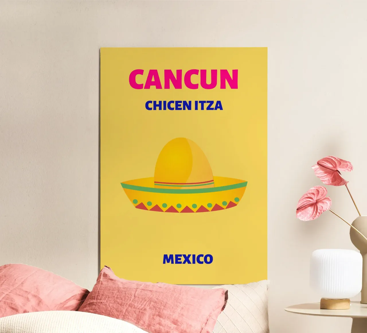 Cappello Cancun Fiesta - Poster di viaggio del Messico poster con telaio in legno da NorwesClub