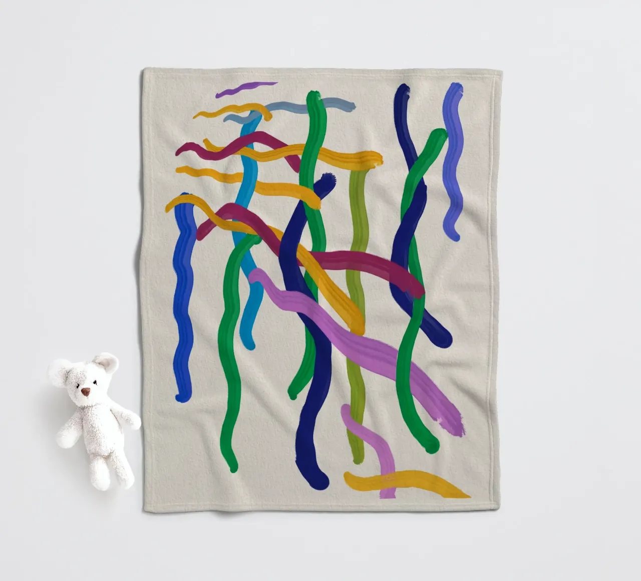 Colorful strings abstract painting fleece blanket by Little Dean