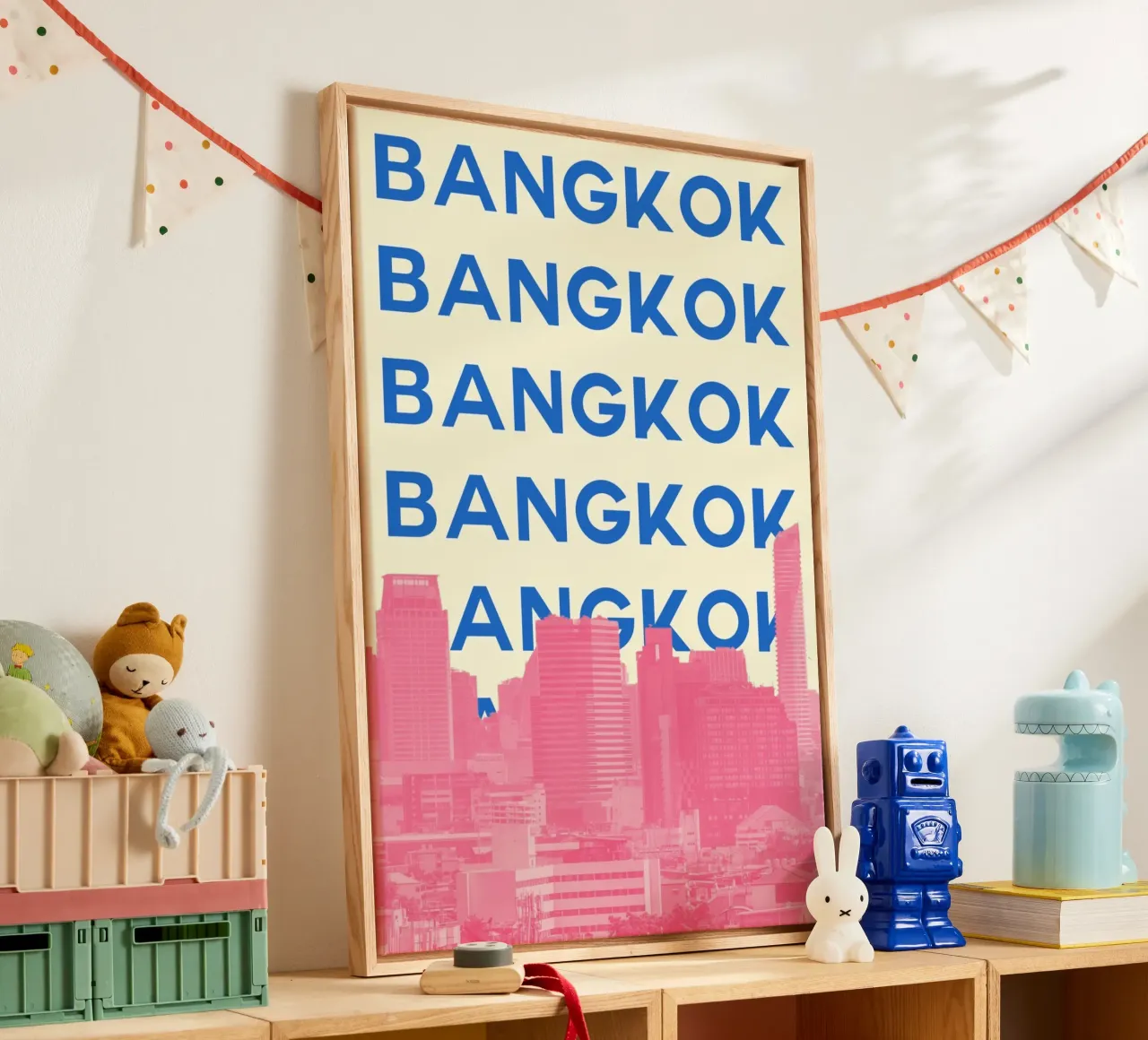 Bangkok Stadsgezicht Kunst - Moderne Pop Reisposter Trendy canvas met Baklijst van NorwesClub