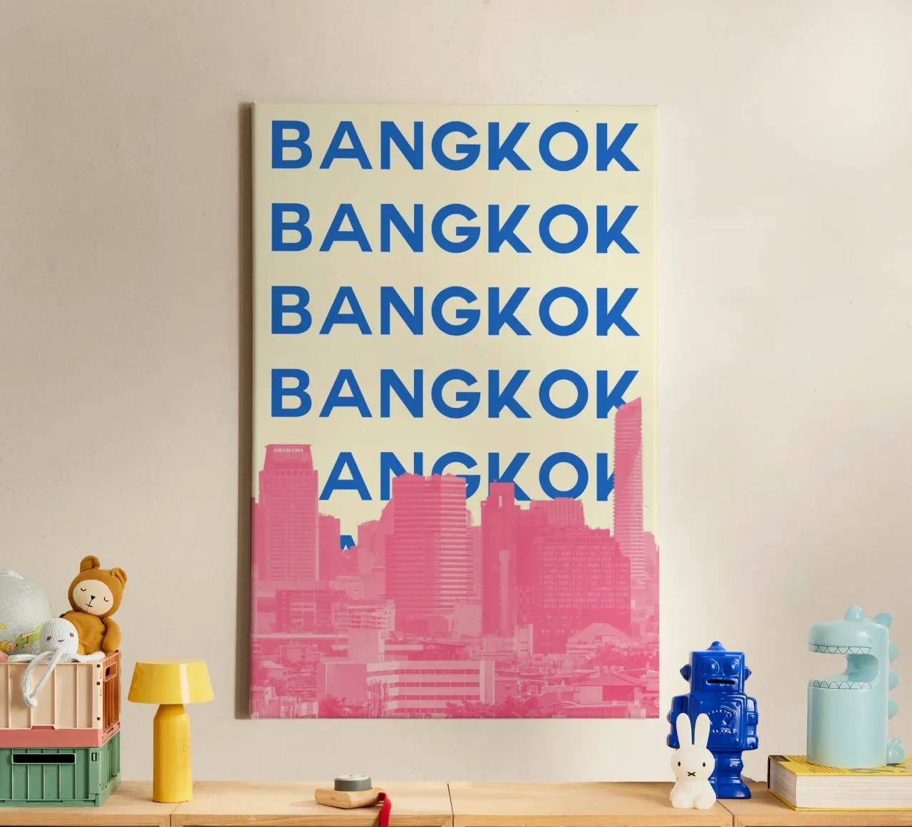 Bangkok Stadsgezicht Kunst - Moderne Pop Reisposter Trendy canvas met Baklijst van NorwesClub