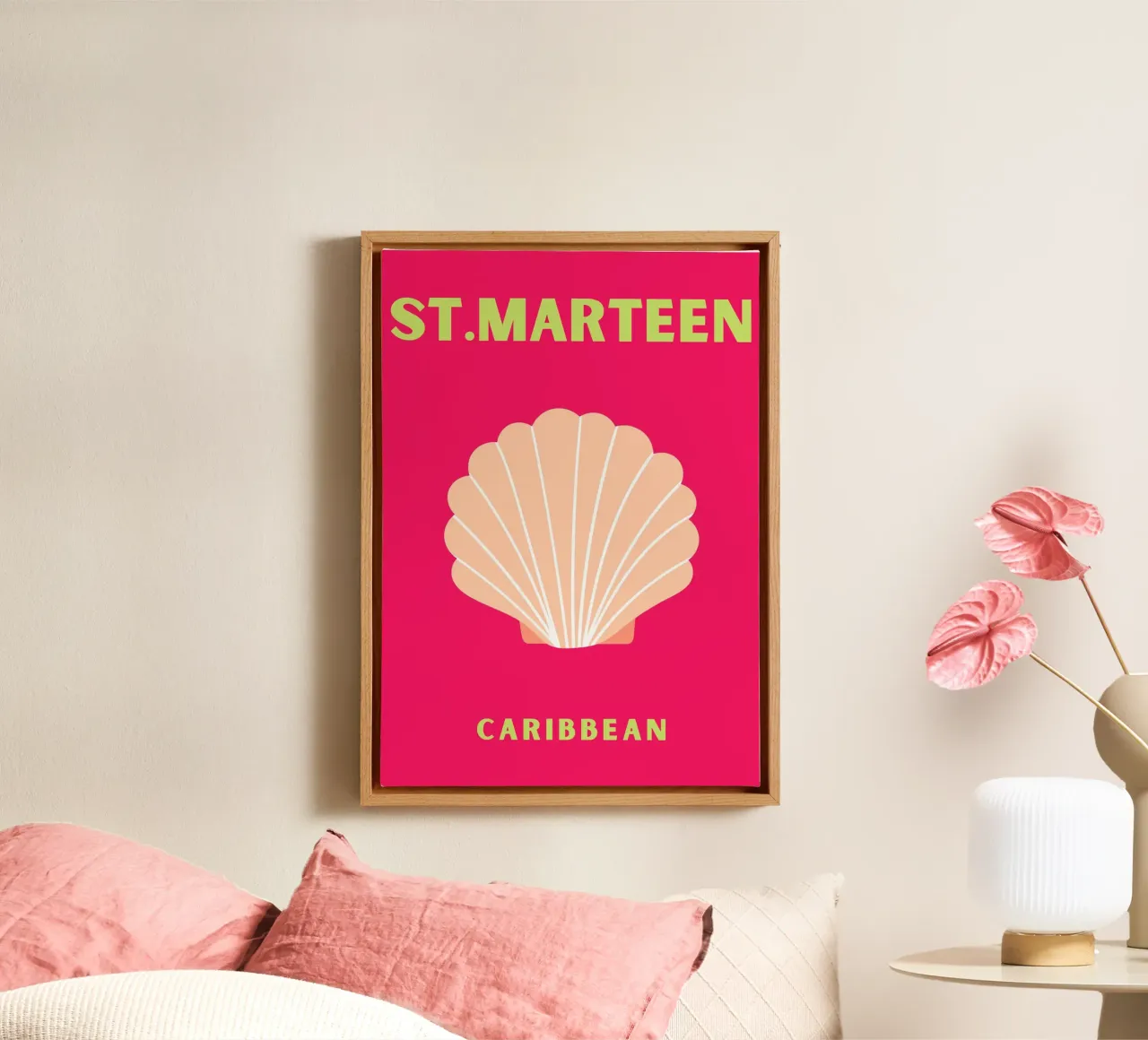 St. Marteen Karibik Shell Kunst - Tropische Vibes Pop Dekor Leinwand mit Schattenfugenrahmen von NorwesClub