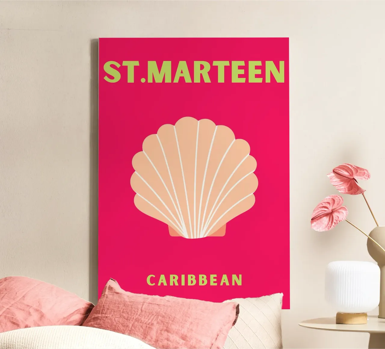 St. Marteen Karibik Shell Kunst - Tropische Vibes Pop Dekor Leinwand mit Schattenfugenrahmen von NorwesClub