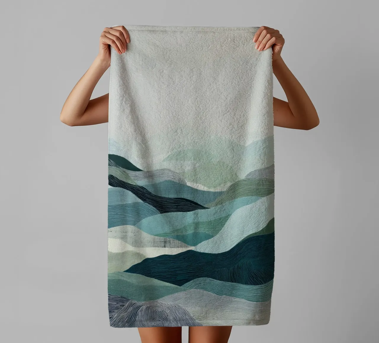 Blauw abstract landschap badhanddoek van Imagine