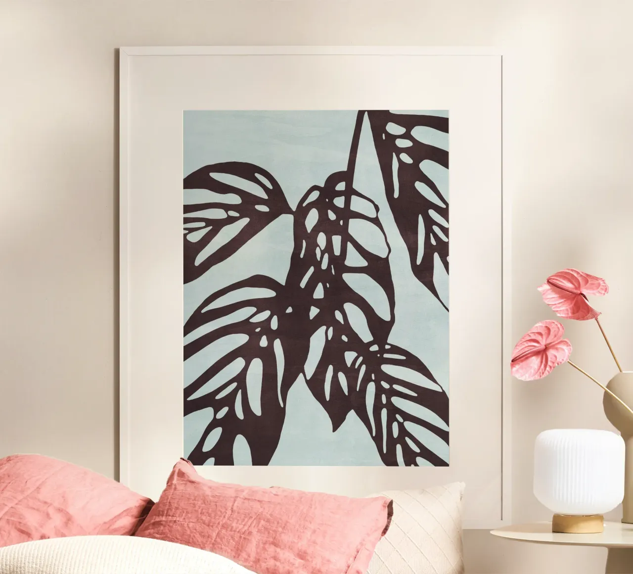 Monstera no. 1 Blue poster met kunststof frame van adrianooliveira