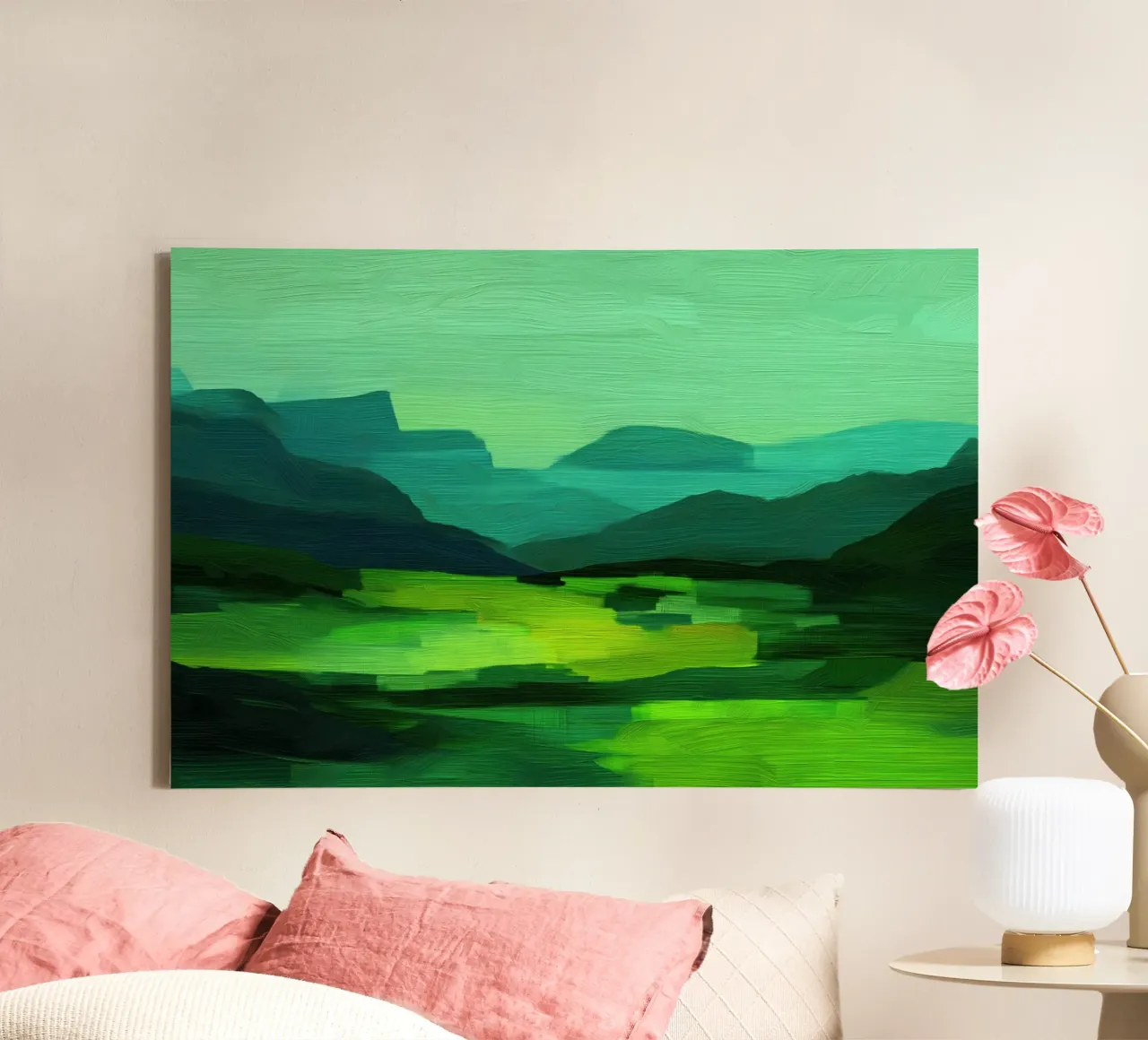 Groen abstract landschap canvas met Baklijst van Imagine