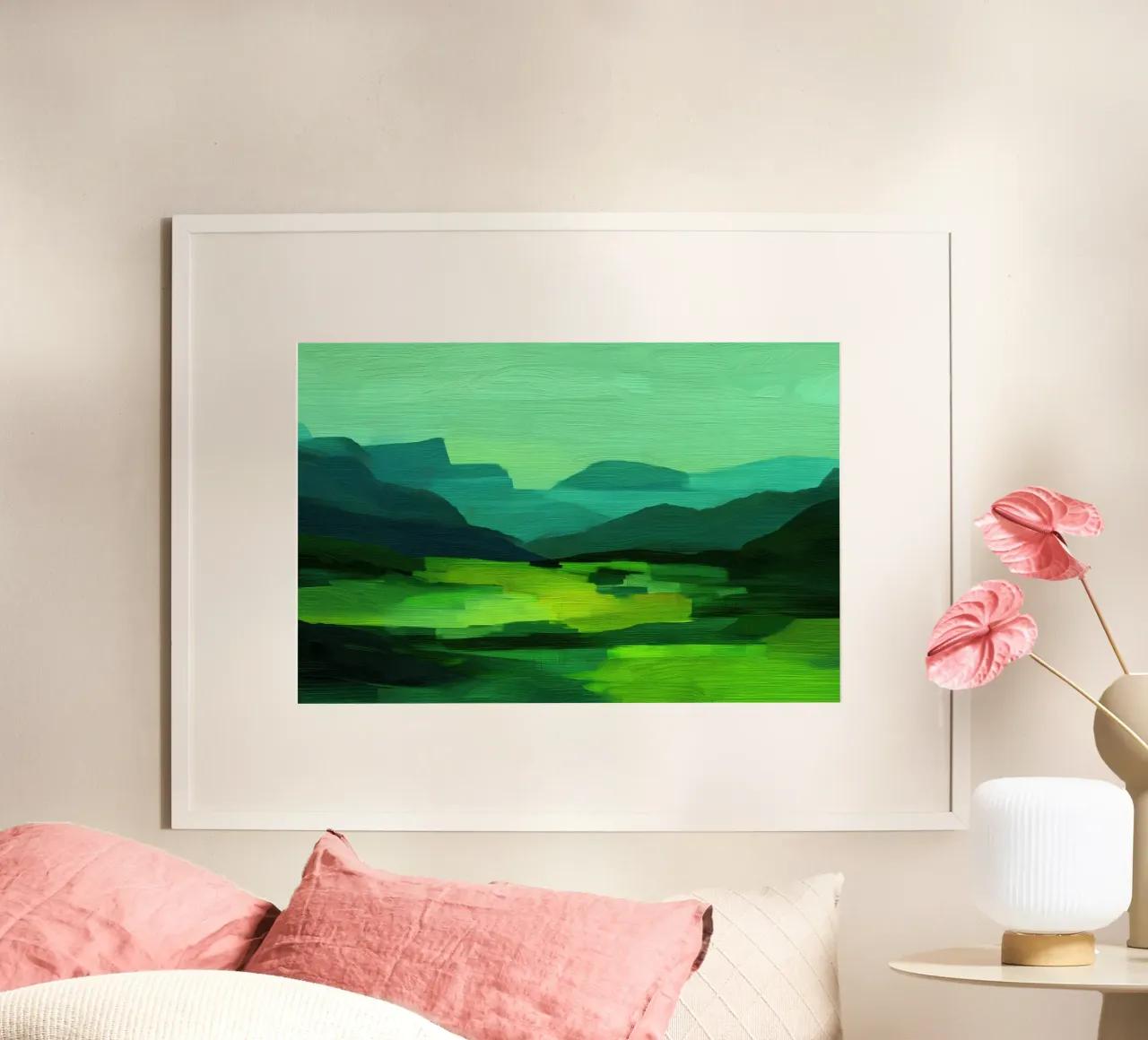 Paesaggio verde astratto poster con telaio in legno da Imagine
