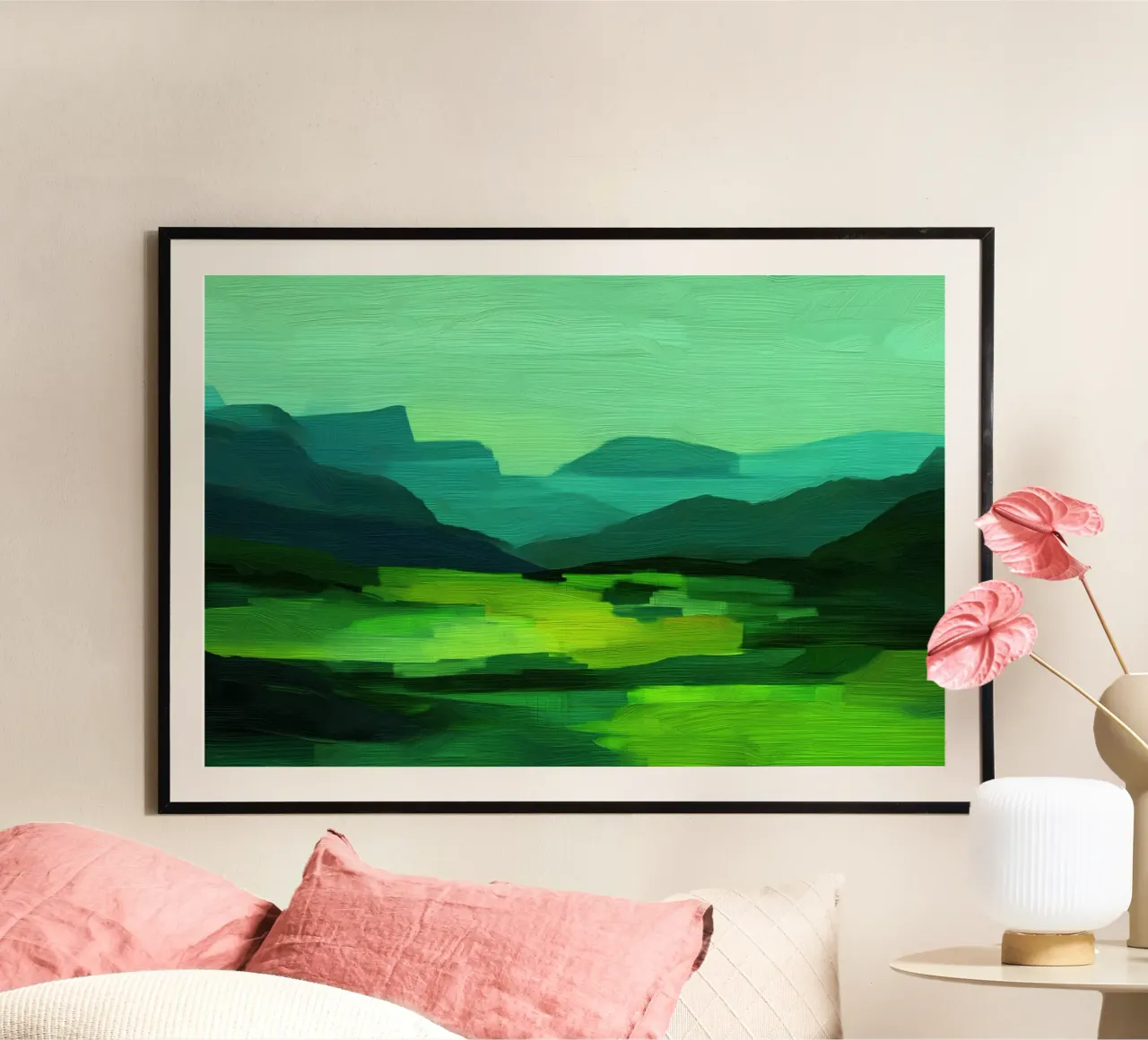 Paesaggio verde astratto poster con telaio in legno da Imagine