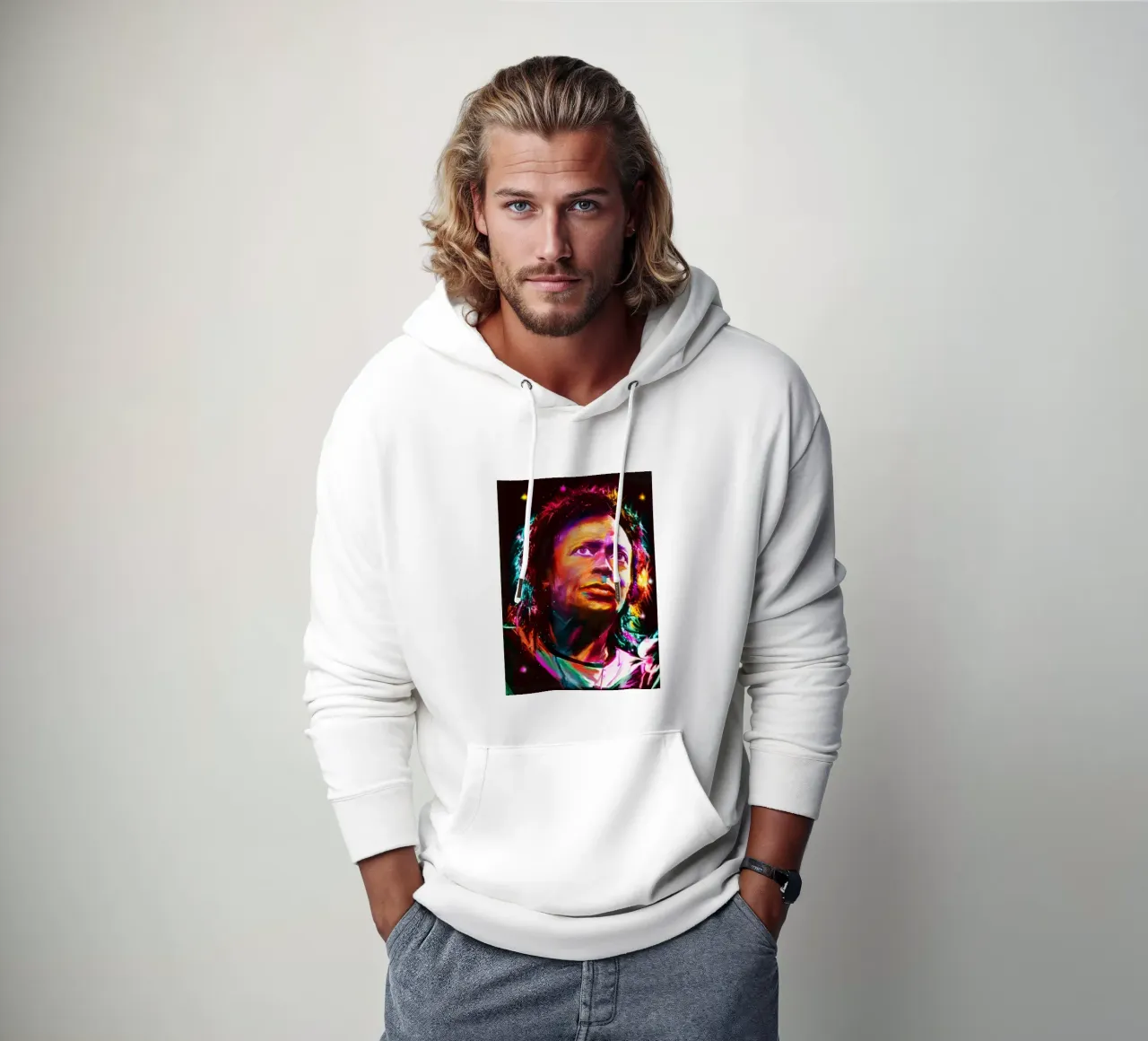 Ritratto pop art colorato di Miles Davis felpa con cappuccio da Hantamrata