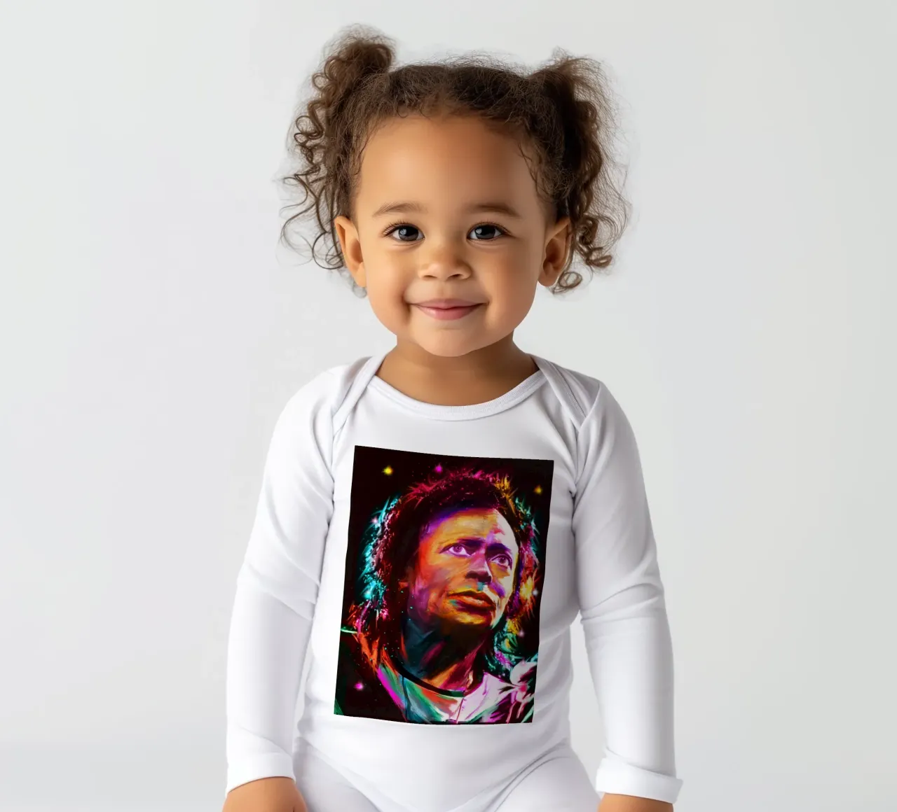 Miles Davis colorful pop art portrait long-sleeve baby romper by Hantamrata