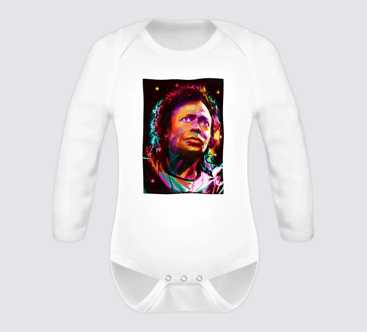 Miles Davis colorful pop art portrait long-sleeve baby romper by Hantamrata