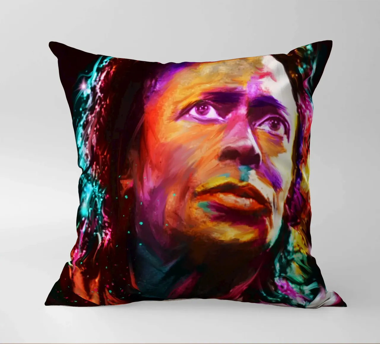 Ritratto pop art colorato di Miles Davis cuscino da Hantamrata