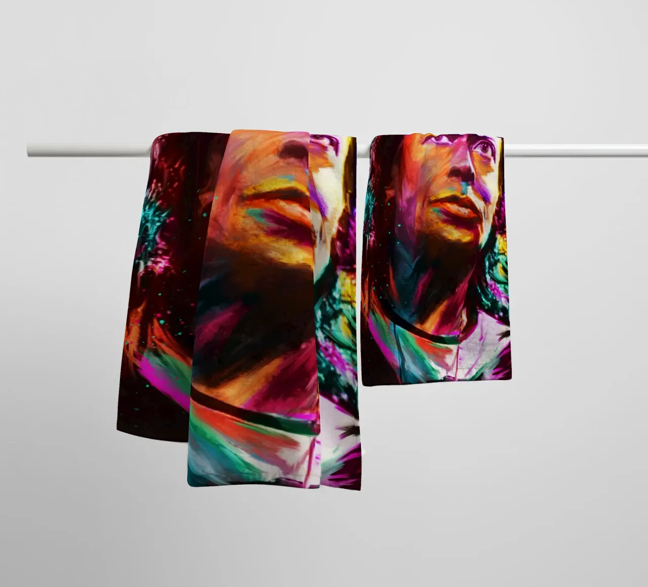 Miles Davis colorful pop art portrait towel by Hantamrata