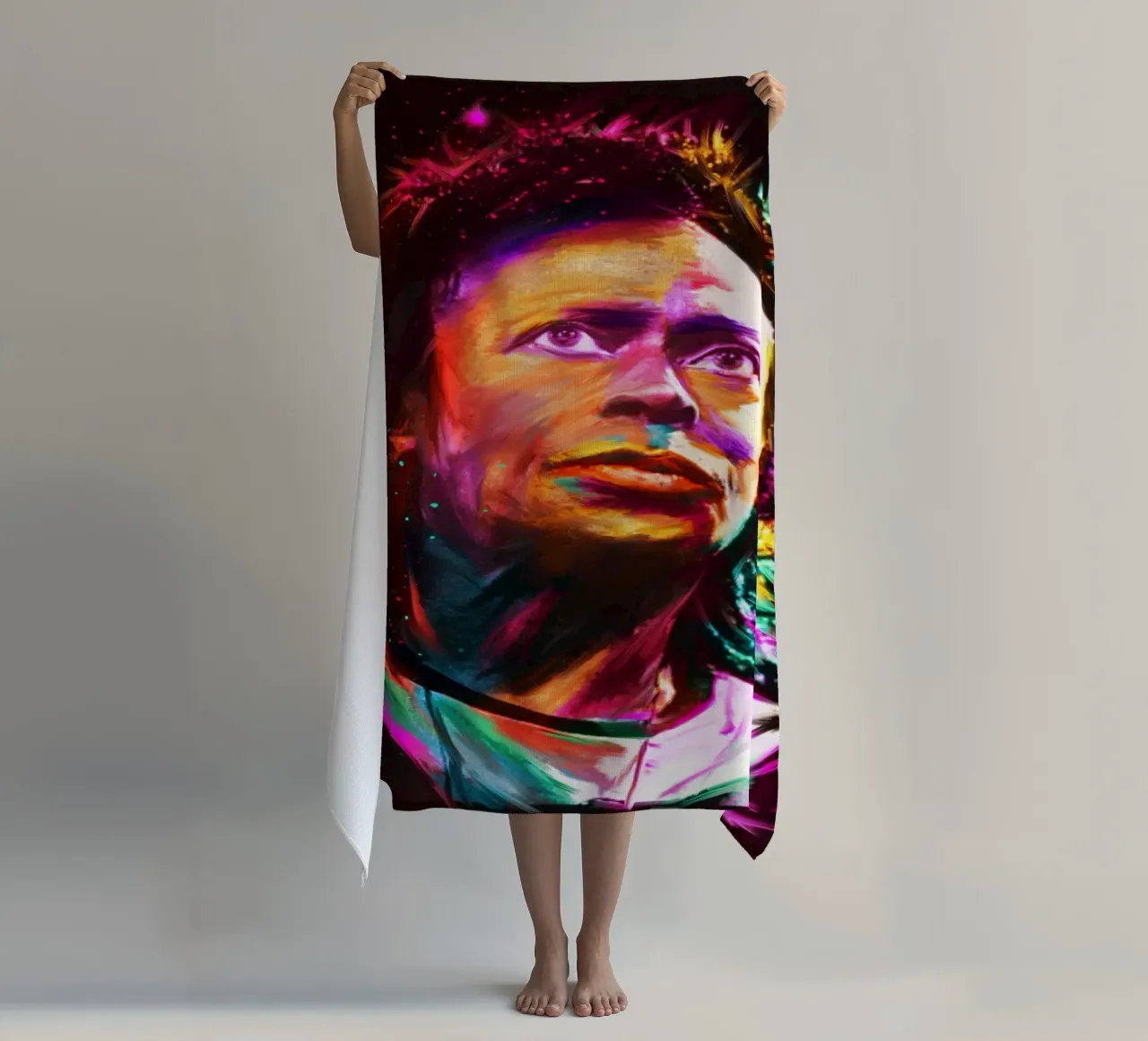 Ritratto pop art colorato di Miles Davis telo mare da Hantamrata