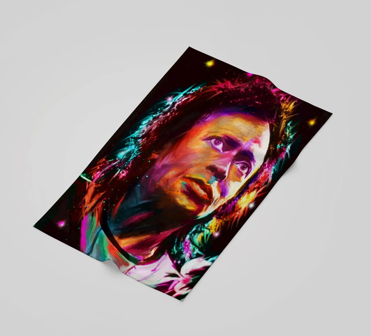 Ritratto pop art colorato di Miles Davis telo mare da Hantamrata