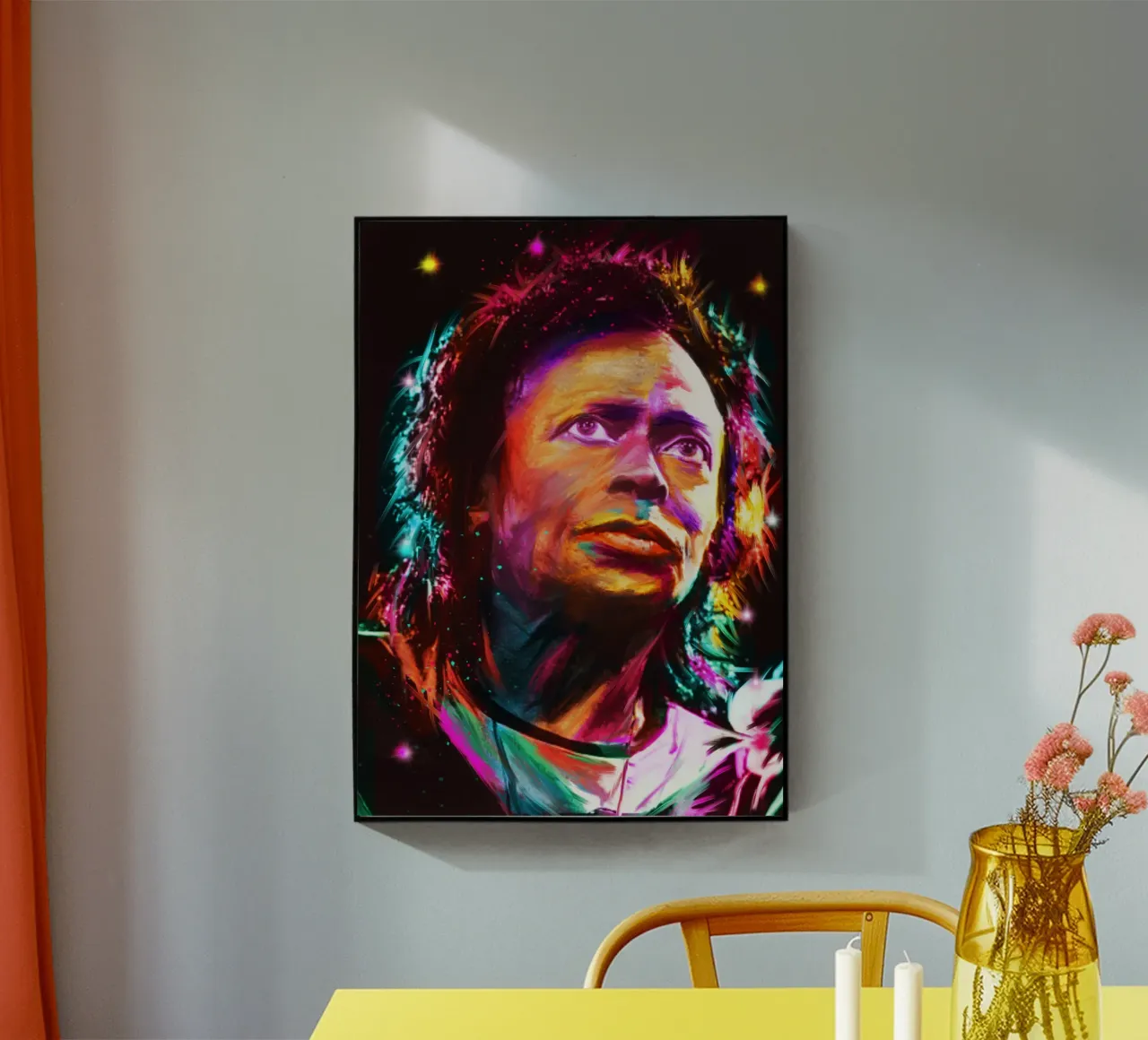 Retrato pop art en color de Miles Davis metacrilato de Hantamrata