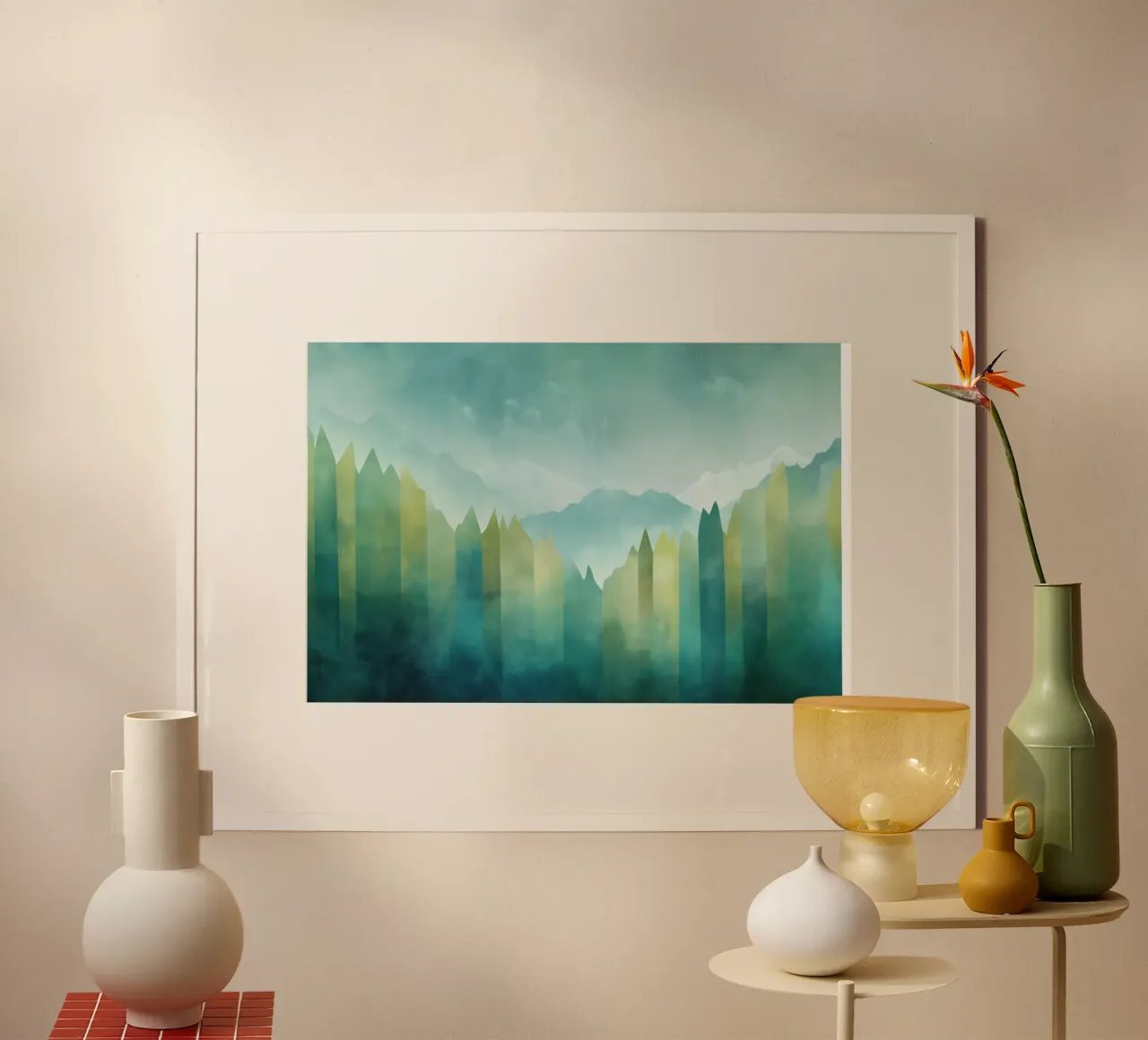 Paesaggio blu poster con telaio in legno da Imagine