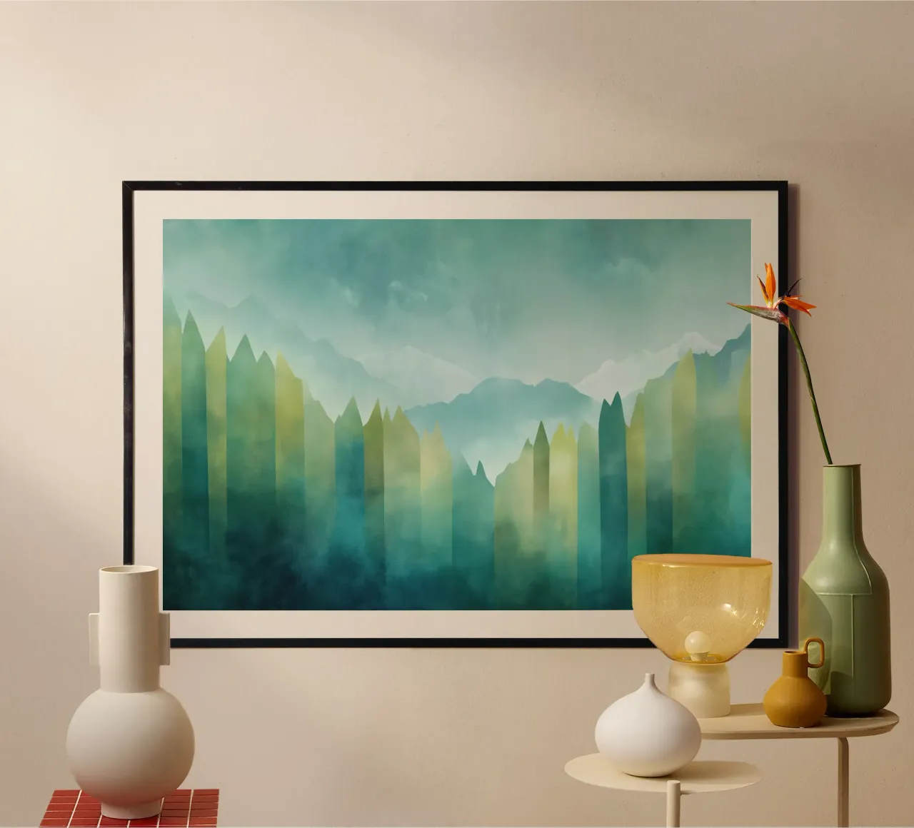 Paesaggio blu poster con telaio in legno da Imagine