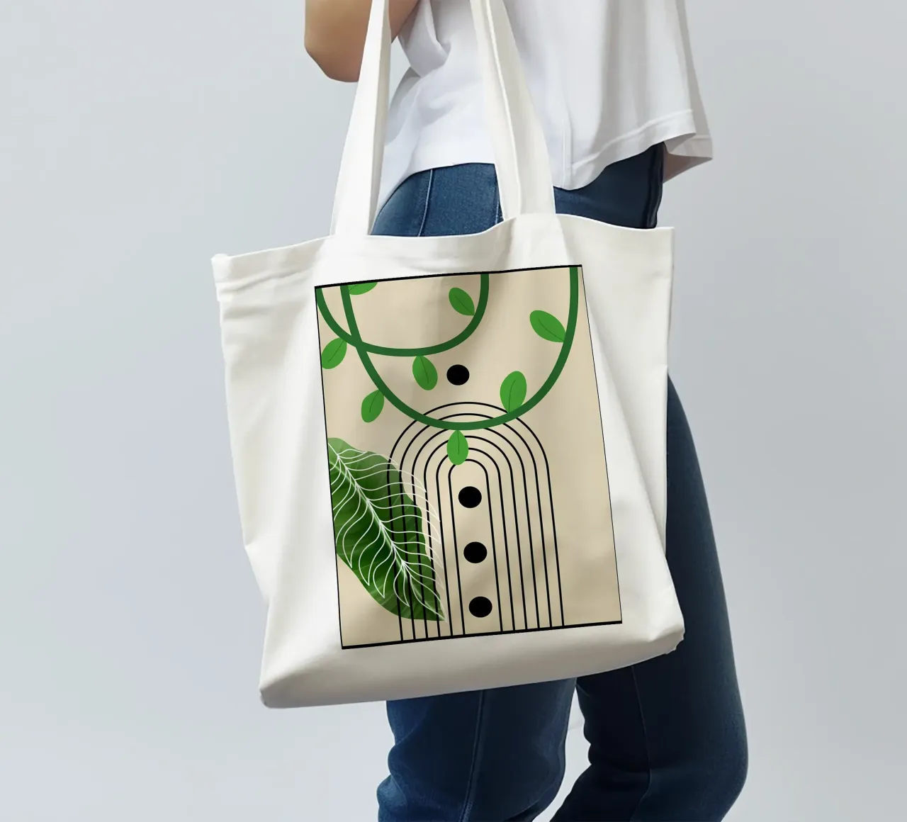 foglie viti arco punti linee curve verde borsa in juta da Janine P McGuire