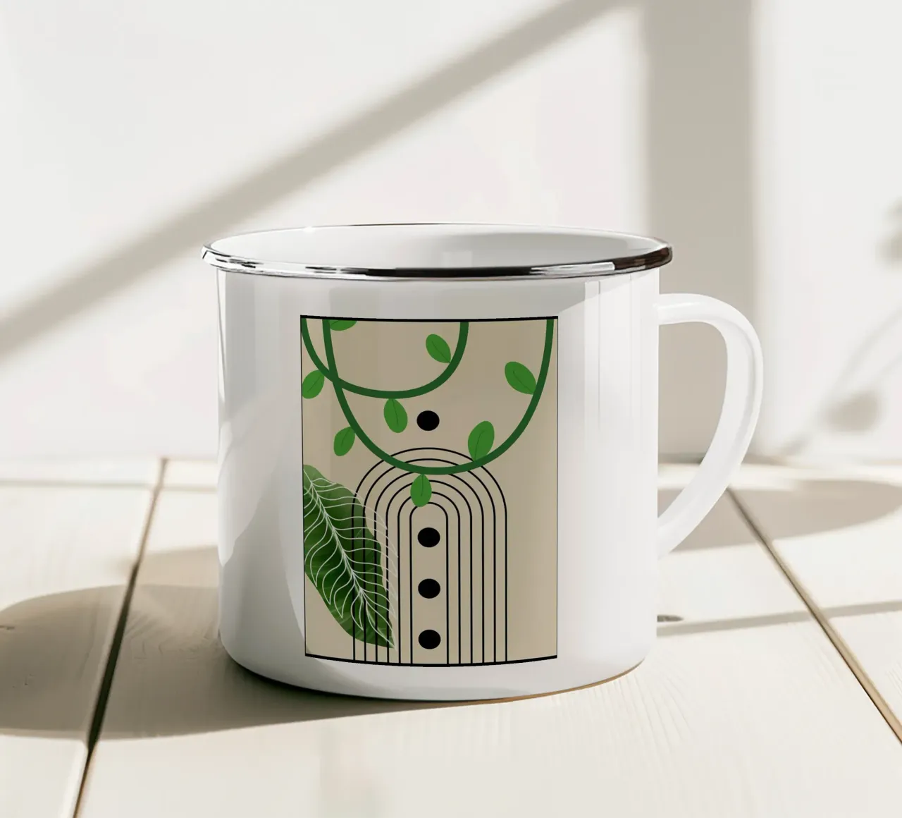foglie viti arco punti linee curve verde tazza in smalto da Janine P McGuire