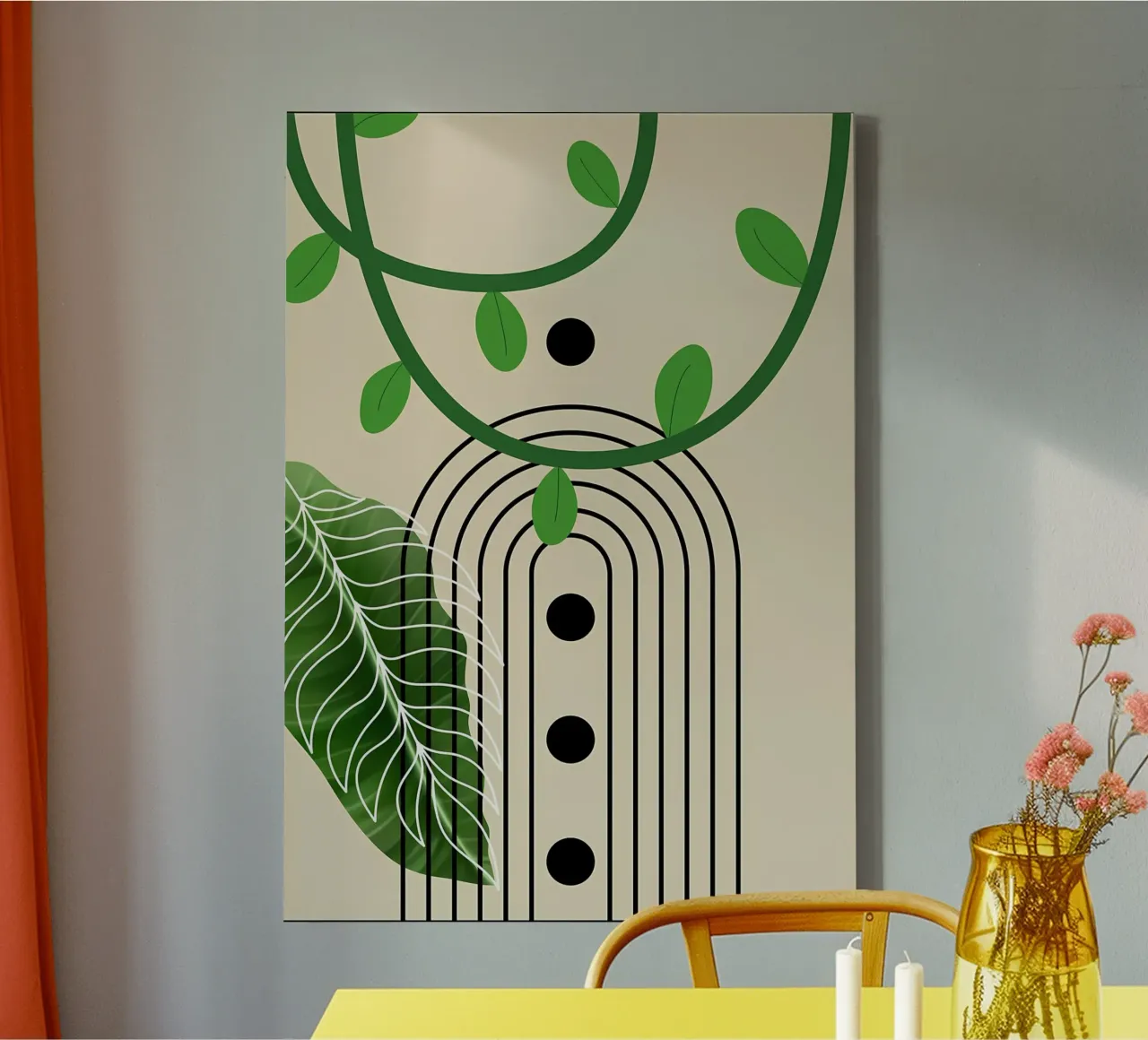 foglie viti arco punti linee curve verde tela da Janine P McGuire