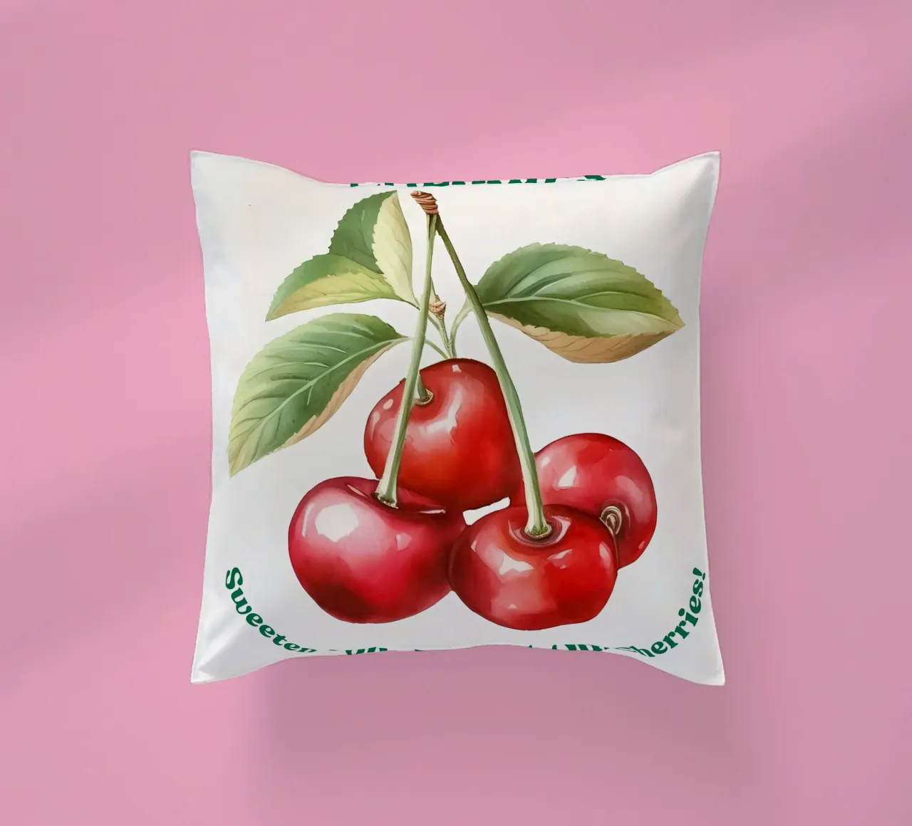 ciliegie frutta foglie steli colore rosso foglie verdi cuscino da Janine P McGuire