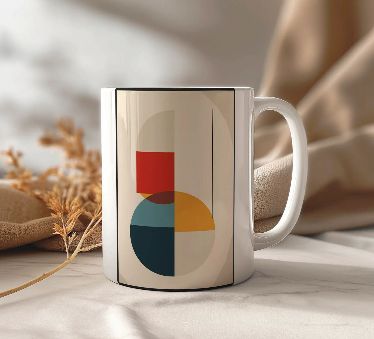 circle square line rectangle geometric shapes symmetry ceramic mug by Janine P McGuire