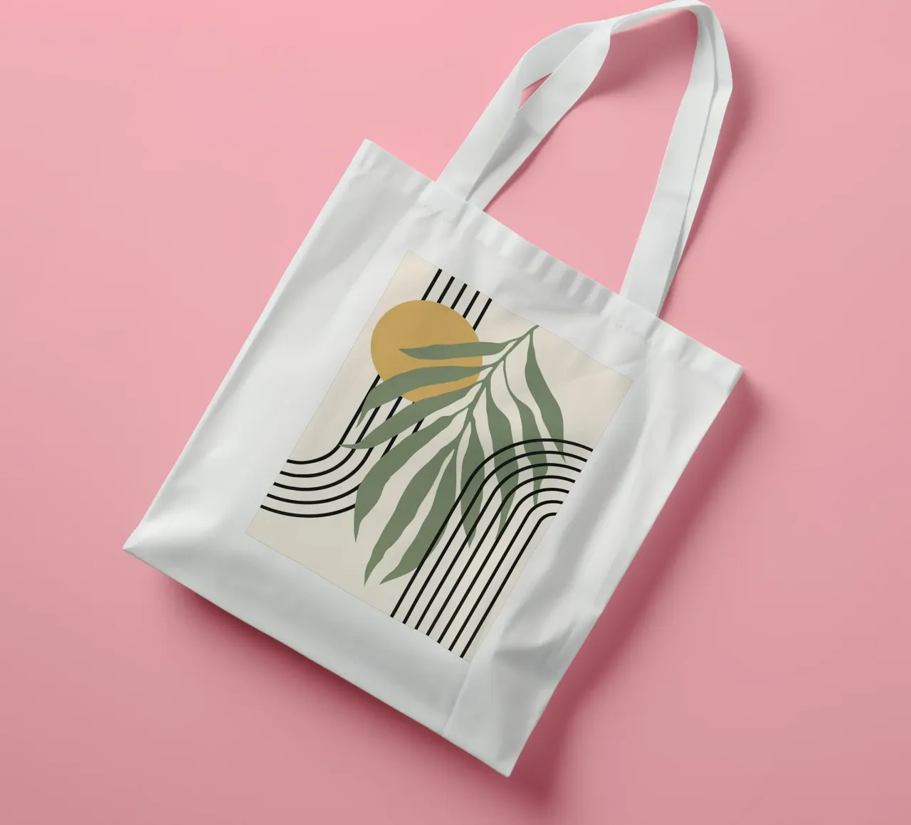 forme astratte foglie linee geometriche linee ad arco giallo c borsa in juta da Janine P McGuire