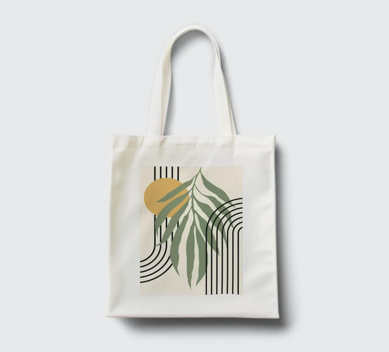 forme astratte foglie linee geometriche linee ad arco giallo c borsa in juta da Janine P McGuire