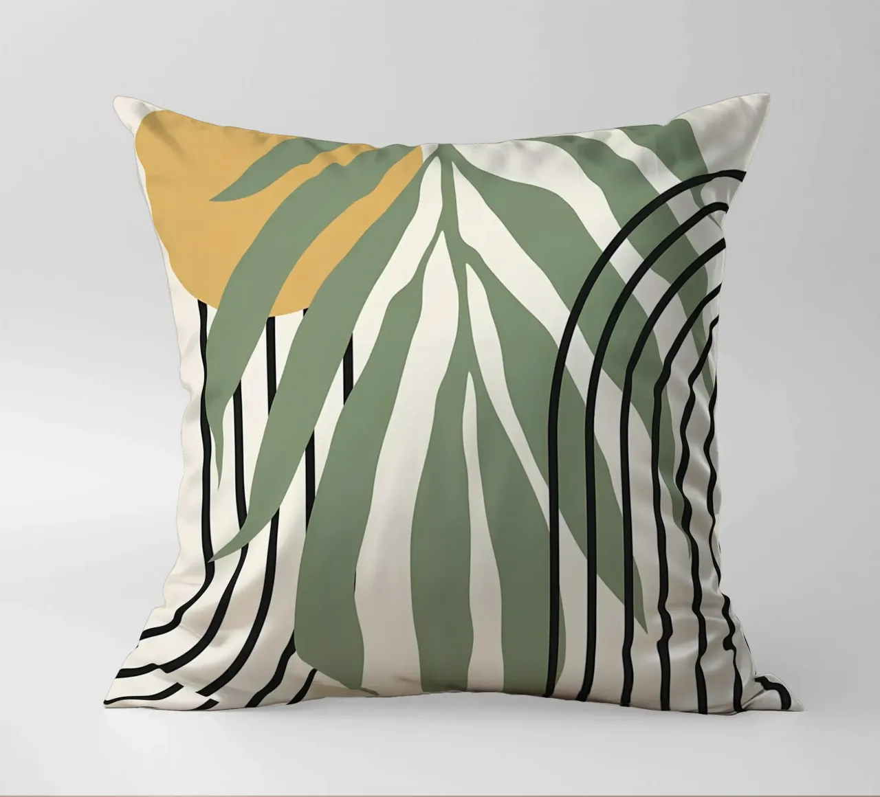 forme astratte foglie linee geometriche linee ad arco giallo c cuscino da Janine P McGuire