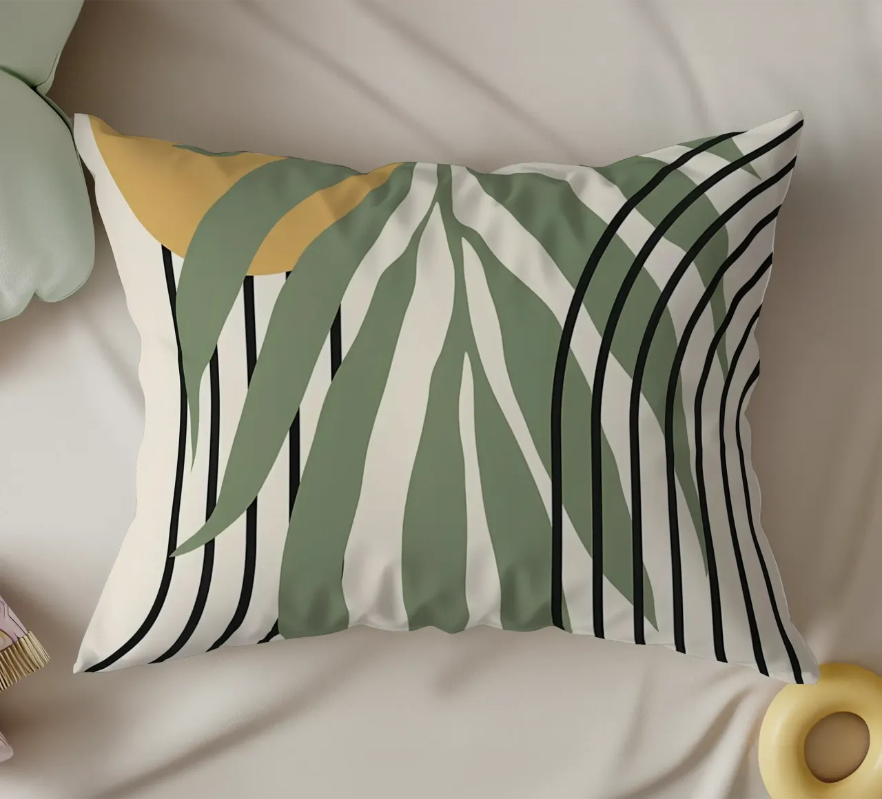 forme astratte foglie linee geometriche linee ad arco giallo c cuscino da Janine P McGuire